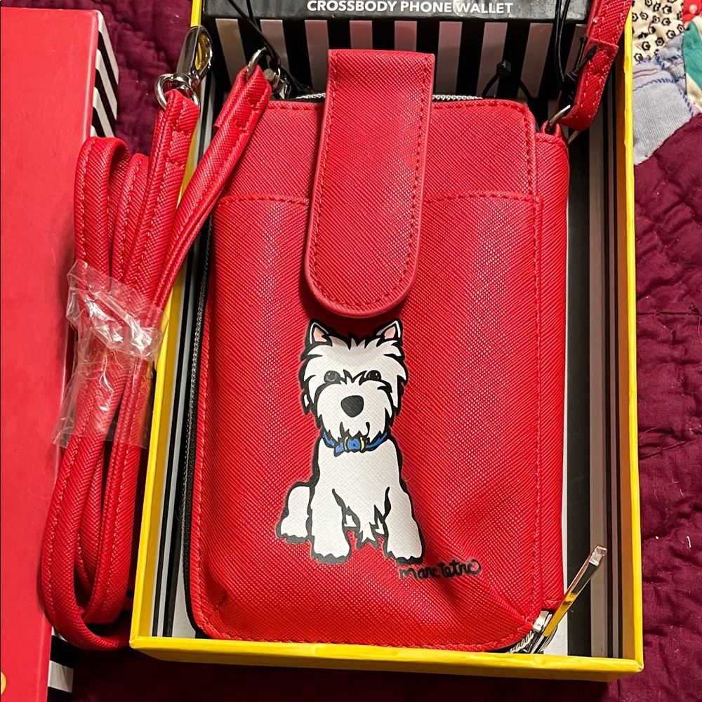 Red Crossbody Phone Wallet with Dog Design